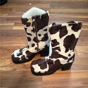 Steve Madden cowprint platform boots/ booties
